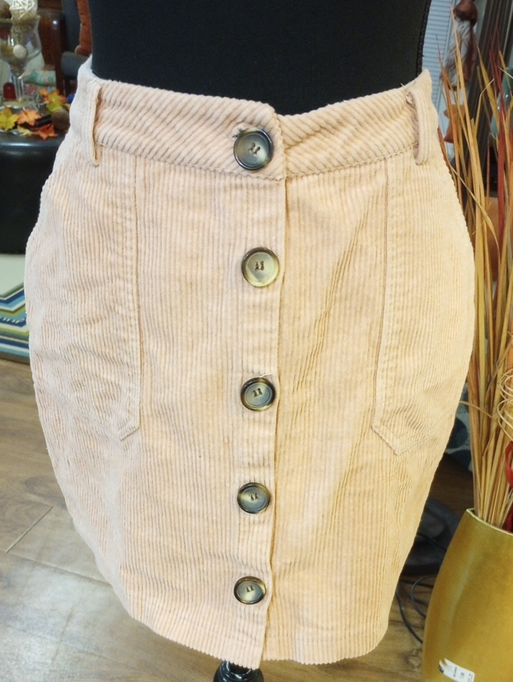 Button-Front Pink Corduroy Mini Skirt